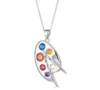 Collana Pendente Argento 925 Multicolore Ossido di zirconio Tavolozza dell'artista Pittore (Lunghezza Catena Disponibile 40 cm - 45 cm - 50 cm - 55 cm)