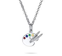 Collana Pendente Con Ciondolo Di Pennello Per Dipingere Futuri Artisti Con Smalti Multicolori Su Una Tavolozza Per Donne, Ragazze Adolescenti E Insegnanti D'Arte. In Argento Sterling .925