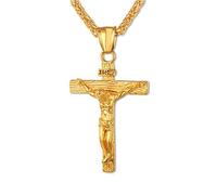 Collana Pendente crocifisso con Catena in Acciaio Inossidabile Ciondolo crocifisso da Uomo con Catena Battesimo Gioielli cristiani, Oro Professional Process