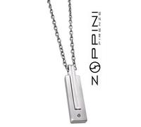 Collana Pendente Girocollo Zoppini acciaio con diamante nero e catena 60 cm