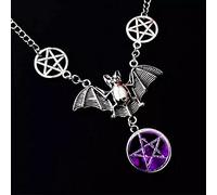 Collana Pendente Trend Fashion Gotico Pipistrelli Volanti con Pendente Pentagramma di Vetro Viola Collana Girocollo Gioielli Fatti A Mano per Le Donne Regalo per Le Feste
