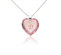 Collana per bambini in argento Sterling 925 con elementi Swarovski, ciondolo a forma di cuore rosé AB e incisione lettere A - Z.
