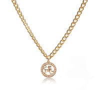 Collana per donna con catena a clavicola, collana con ciondolo a moneta intagliata nello zodiaco retr貌, collana per donna, vintage, lettera Sagittario, costellazione, regali di moda, Leone