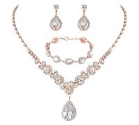 Collana per fidanzate da 3 "Celestial Tear Drop Jewelry - Liquid Starlight Necklace Earring & Bracelet Set with Cut Angel Wing Motifs for Gala Nights and Glamour Manifestations Catene (C, taglia unica