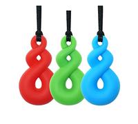 Collana per massaggiagengive in silicone per adulti e bambini piccoli da indossare, morbido strumento sensoriale per autismo, ADHD e dentizione bambini (confezione da 3, blu, verde, rosso)
