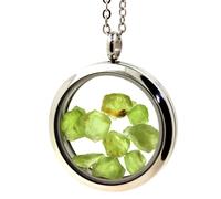 Collana Peridoto Grezzo. Modello Medaglione 20 Mm. Colore Argento.