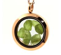 Collana Peridoto Grezzo. Modello Medaglione 20 Mm. Colore Oro Rosa.