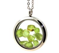 Collana Peridoto Grezzo. Modello Medaglione 25 Mm. Colore Argento.