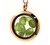 Collana Peridoto Grezzo. Modello Medaglione 25 Mm. Colore Oro Rosa.
