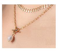 Collana Perla Naturale D'Acqua Dolce Fermaglio Merluzzo Placcato Oro 18 Carati