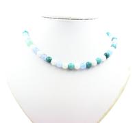 Collana Perle Acquamarina 8 MM Catena IN Acciaio Inossidabile