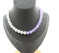 Collana Perle Acquamarina + Calcedonio Lavanda 8 Mm. Catena In Acciaio Collana