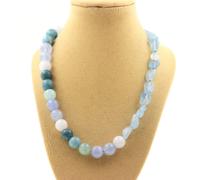 Collana Perle Acquamarina Del Brasile + Acquamarina 8 Mm. Catena IN Acciaio Inox