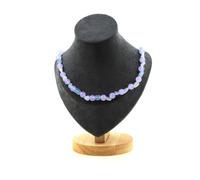 Collana Perle Acquamarina Del Brasile + Calcedonio Lavanda 8 MM Catena Collana