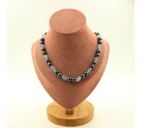 Collana Perle Acquamarina Del Brasile + Ematite 8 MM Catena IN Acciaio Inox