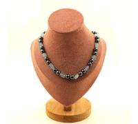 Collana Perle Acquamarina Del Brasile + Ematite 8 MM Catena IN Acciaio Taglia Pe