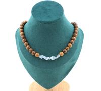 Collana Perle Acquamarina Del Brasile + Legno 8 Mm. Catena IN Acciaio da Donna