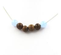 Collana Perle Acquamarina + Legno 8 Mm. Catena IN Acciaio Inoxydable. Collana Fe