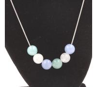 Collana Perle Acquamarina + Pietra di Luna 8 MM Catena IN Acciaio Inossidabile