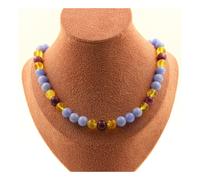 Collana Perle Agata Crazy Lace Blu + Citrino + Lepidolite 8 Mm Taglia Personale