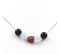 Collana Perle Agata Nera 8 Mm + Acquamarina Del Brasile + Rubini Del Ciondolo