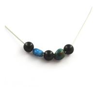 Collana Perle Agata Nera 8 Mm + Crisocolla Degli USA + Apatite Blu Catena In
