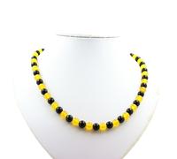Collana Perle Agata Nero + Agata Giallo 8 MM Catena IN Acciaio Inossidabile