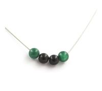 Collana Perle Agata Nero + Mica Verde Di Tanzania 8 Mm. Catena IN da Donna