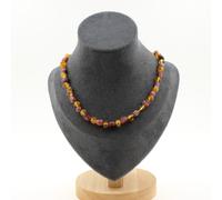 Collana Perle Ambra Autentica Del Mare Mar Baltico + Rubino Brasile Catena IN AC