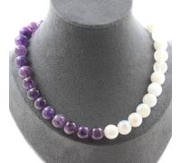 Collana Perle Ametista 10 MM + Pietra di Luna 10 Mm. Catena IN Acciaio Collana