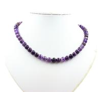 Collana Perle Ametista 8 MM Catena IN Acciaio Inossidabile