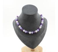 Collana Perle Ametista + Calcedonio Lavanda + Pietra di Luna 8 MM Catena IN AC
