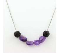 Collana Perle Ametista Del Brasile + Lava 8 Mm. Catena IN Acciaio Collana Donne