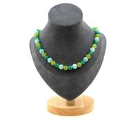 Collana Perle Angelite + Agata Verde + Peridoto 8 MM Catena IN Acciaio Fe