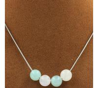 Collana Perle Angélite + Pietra Di Luna 8 Mm. Catena In Acciaio Collana Donne