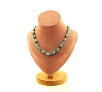 Minerali Collezione. Collana Perle Apatite Blu Del Brasile + Cianite Verde B
