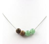 Collana Perle Aventurina + Legno 8 Mm. Catena IN Acciaio Inoxydable. da Donna