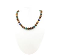 Collana Perle Azzurrite Crisocolla + Legno 8 MM Catena IN Acciaio Inossidabile