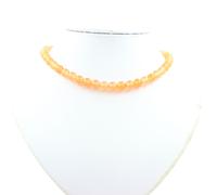 Collana Perle Calcedonio Arancione 8 MM Catena IN Acciaio Inossidabile