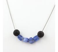 Collana Perle Cianite Blu Del Brasile + Lava 8 Mm. Catena IN Acciaio da Donna