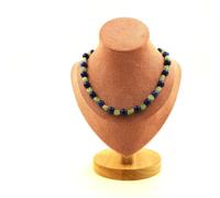 Collana Perle Cianite Verde Del Brasile + Lapislazzuli 8 MM Catena IN Collana Fe