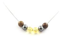 Collana Perle Citrino + Ematite + Legno 8 MM Catena IN Acciaio Inossidabile
