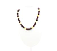 Collana Perle Citrino + Granato 8 MM Catena IN Acciaio Inossidabile