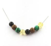 Collana Perle Citrino + Malachite + Onice Nero Opaco + Legno 8 Mm. Catena