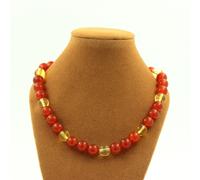 Collana Perle Cornalina D'Uruguay Qualità 5 A + Citrino 8 Mm. Catena Collana F
