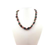 Collana Perle Crisocolla Di USA + Rubino Del Brasile Catena IN Acciaio Fe
