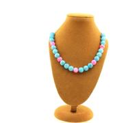 Collana Perle Di Calcedonio Blu + Agata Crepata Fucsia 8 Mm Catena In Acciaio