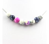 Collana Perle Di Jaspe Blu + Jaspe Rosa Giallo + Jaspe Viola Blu + Catena In Ac