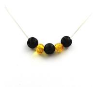 Collana Perle Di Lava 8 Mm + Ambra Vera Del Mare Baltico Catena In Acciaio