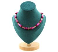 Collana Perle Di Quarzo Fragola Del Madagascar + Occhio Di Tigre Fucsia Collana